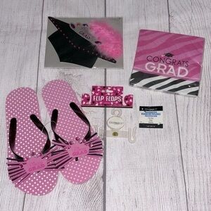 Princess Grad Pink & Black Graduation Bundle Flip Flops, Napkins, Card